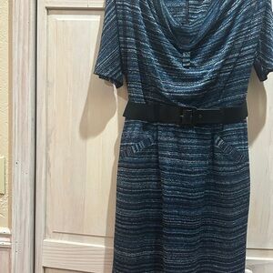 Kasper Navy Striped Long Sleeve Dress